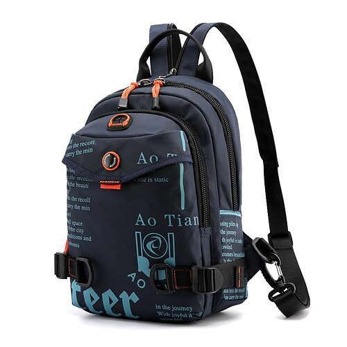 

Men's Unisex Sling Shoulder Bag Backpack Nylon Zipper Geometric Daily Date Black Grey Navy Blue Army Green
