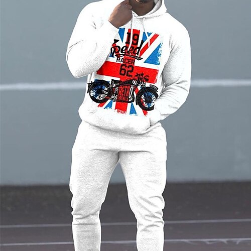 

Men's Tracksuit Hoodies Set Graphic Patterned Geometric 2 Piece Print Sports Outdoor Casual Sports 3D Print Sportswear Basic Essential Hoodies Sweatshirts White Blue Gray