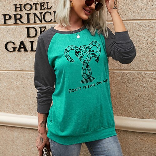 

Women's T shirt Tee Snake Print Casual Weekend Painting T shirt Tee Long Sleeve Print Round Neck Basic Essential Green White Blue S