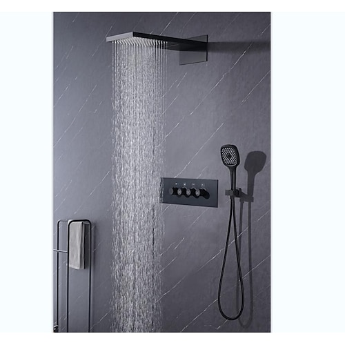 

Shower Faucet,Rainfall Shower Head System 3-Function Thermostatic Mixer valve Set - Handshower Included Rainfall Shower Waterfall Contemporary Painted Finishes Mount Inside Brass Valve