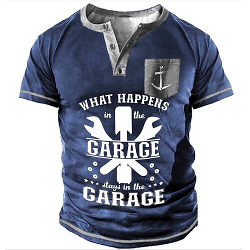

Men's Henley Shirt Tee T shirt Tee 3D Print Graphic Patterned Letter Plus Size Henley Daily Sports Button-Down Print Short Sleeve Tops Designer Basic Casual Classic Blue / Summer