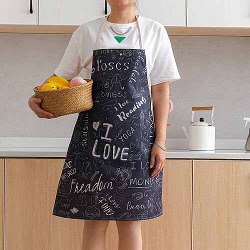 

Waterproof Kitchen Apron Alphabet Pattern Coffe Bar Apron for Women Men Chef