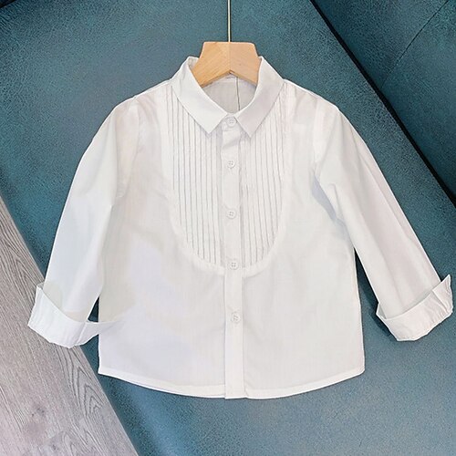 

Kids Boys Shirt Long Sleeve Solid Color White Black Children Tops Spring Summer Active Cool Daily Outdoor Regular Fit 2-8 Years