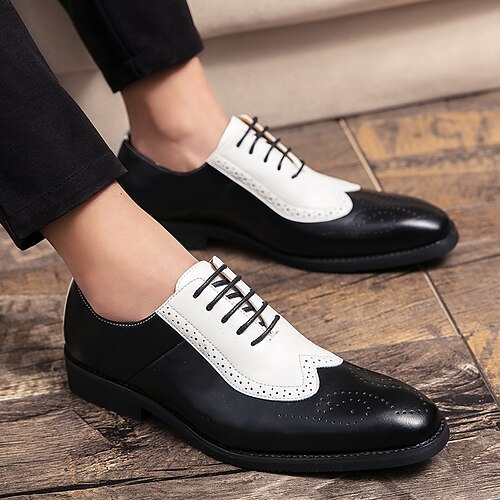 

Men's Oxfords Wingtip Shoes Casual Classic Daily Office Career PU Black and White Black / Red Black Spring Summer