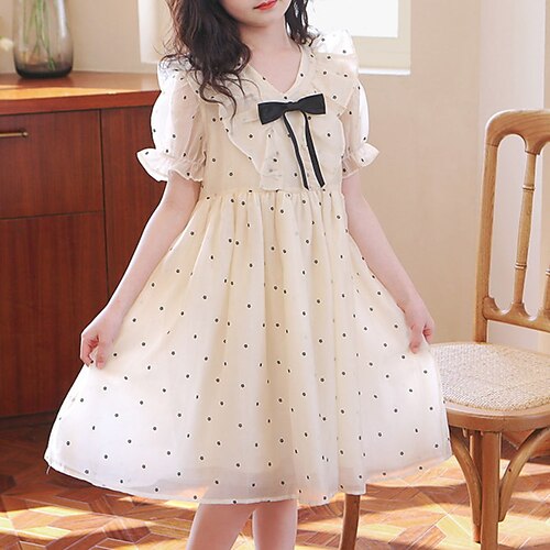 

Kids Little Girls' Dress Graphic Patterned A Line Dress School Vacation Print Beige Knee-length Short Sleeve Princess Cute Dresses Spring Summer Regular Fit 4-13 Years