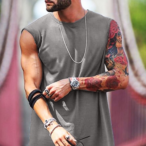 

Men's Tank Top Vest Top Undershirt Sleeveless Shirt Solid Color Crew Neck Street Casual Sleeveless Clothing Apparel Fashion Basic Classic Comfortable