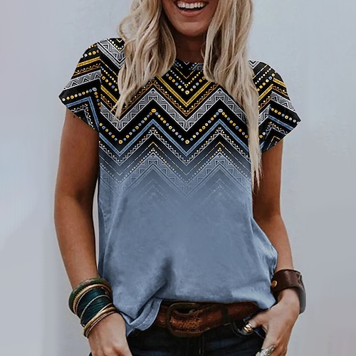 

Women's T shirt Tee Graphic Patterned Casual Weekend Painting T shirt Tee Short Sleeve Print Round Neck Basic Essential Green Blue Purple S / 3D Print