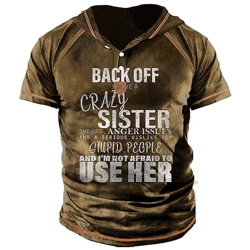 

Men's Unisex T shirt Tee 3D Print Graphic Prints Letter Hooded Street Daily Button-Down Print Short Sleeve Tops Designer Casual Big and Tall Sports Army Green Brown Navy Blue / Summer