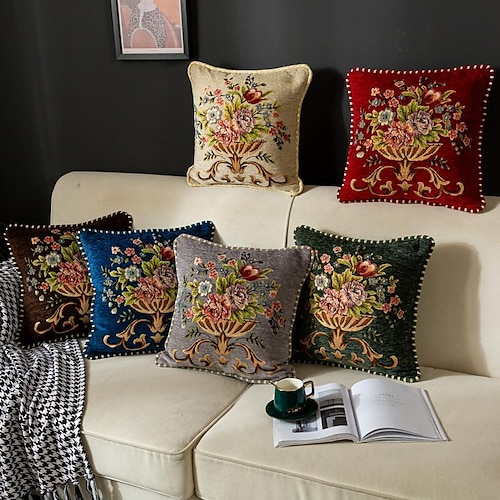 

Chenille Pillow Covers Soft Embroidery Decorative Throw Pillows Cases Cushion Covers for Home Bedroom Living Room Couch Bed 1PC