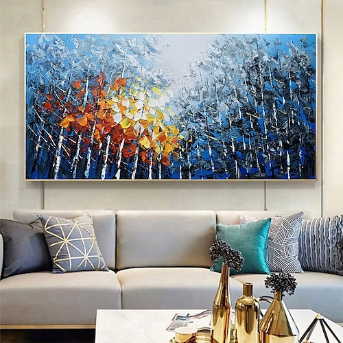 

Oil Painting 100% Handmade Wall Art Canvas Blue Forest Landscape Abstract Modern Home Decor Decorative Stretch Canvas