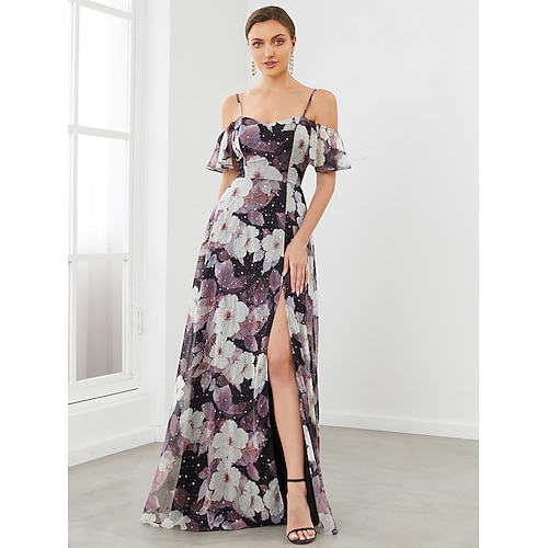 

A-Line Bridesmaid Dress Off Shoulder Sleeveless Elegant Floor Length Chiffon with Ruffles / Draping / Solid Color 2022