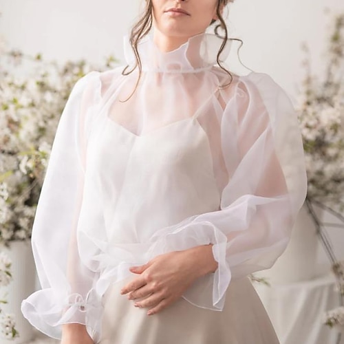 

Women's Wrap Bolero Bridal's Wraps Voiles & Sheers Bridal Long Sleeve Illusion Sleeve Organza Wedding Wraps With Ruffles For Wedding All Seasons