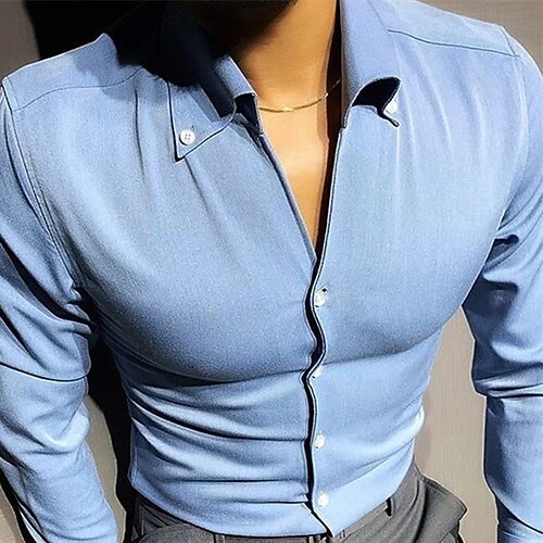 

Men's Oxford Shirt Dress Shirt Curve Turndown Blue Wedding Work Long Sleeve Button-Down Clothing Apparel Fashion Business Comfortable Smart Casual