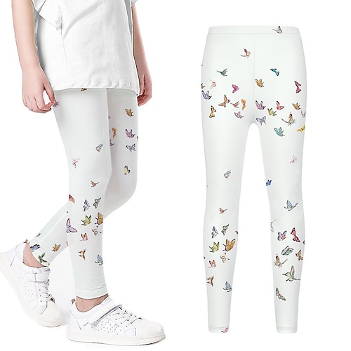 

Kids Girls' Pants Leggings White Blue Butterfly Animal Fall Spring 3D Print Street 3-12 Years