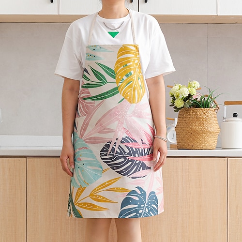 

Waterproof Kitchen Apron Leaf Pattern Coffe Bar Apron for Women Men Chef