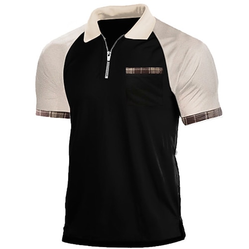 

Men's Collar Polo Shirt Golf Shirt Color Block Turndown Black / Gray Street Daily Short Sleeve Zipper Clothing Apparel Fashion Casual Breathable Comfortable / Beach