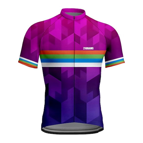 

21Grams Men's Cycling Jersey Short Sleeve Bike Top with 3 Rear Pockets Mountain Bike MTB Road Bike Cycling Breathable Quick Dry Moisture Wicking Reflective Strips Purple Polyester Spandex Sports