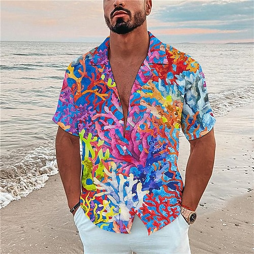 

Men's Shirt 3D Print Graphic Patterned Turndown Street Casual Button-Down Print Short Sleeve Tops Designer Casual Fashion Breathable Blue / Summer