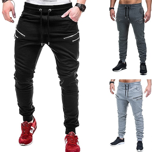 

Men's Sweatpants Tapered pants Trousers Drawstring Elastic Waist Solid Color Comfort Breathable Casual Daily Streetwear Cotton Blend Sports Fashion Black Light gray Micro-elastic / Elasticity