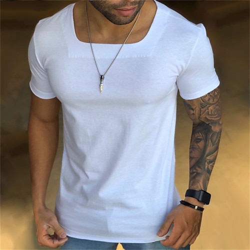 

Men's T shirt Tee Solid Color Boat Neck Street Daily Short Sleeve Tops Casual Comfortable White / Summer / Summer