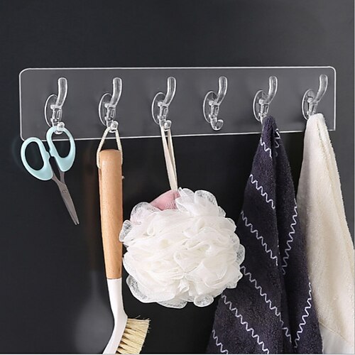 

2 Pieces 5/6 Rows Transparent Sticky Hook Wall Hooks Adhesive Sticker Hanger Home Decor Wall Hanging Waterproof Invisible Strong
