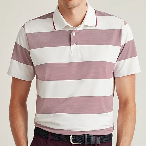 

Men's Collar Polo Shirt Golf Shirt Striped Turndown Pink 3D Print Outdoor Street Short Sleeves Button-Down Print Clothing Apparel Fashion Casual Breathable / Summer / Spring / Summer