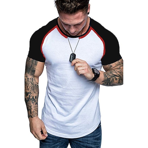 

Men's T shirt Tee Color Block Patchwork Crew Neck White Street Sports Short Sleeve Patchwork Clothing Apparel Fashion Designer Casual Comfortable / Summer / Summer