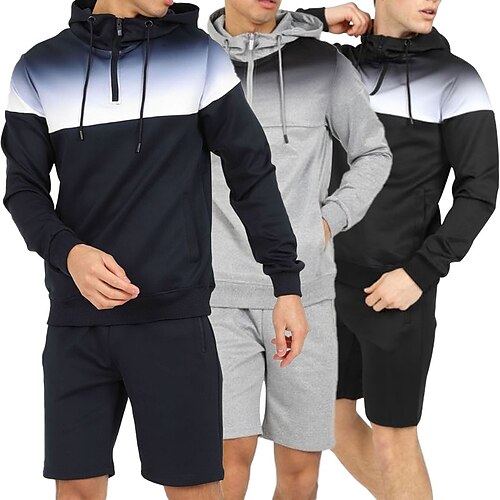 

Men's Tracksuit Sweatsuit Black Blue Gray Hooded Color Block 2 Piece Sports Outdoor Casual Sports Streetwear Sportswear Basic Spring Fall Clothing Apparel Hoodies Sweatshirts