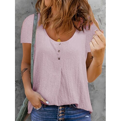 

spring summer solid color short-sleeved round neck shirt cotton linen shirt women's clothing