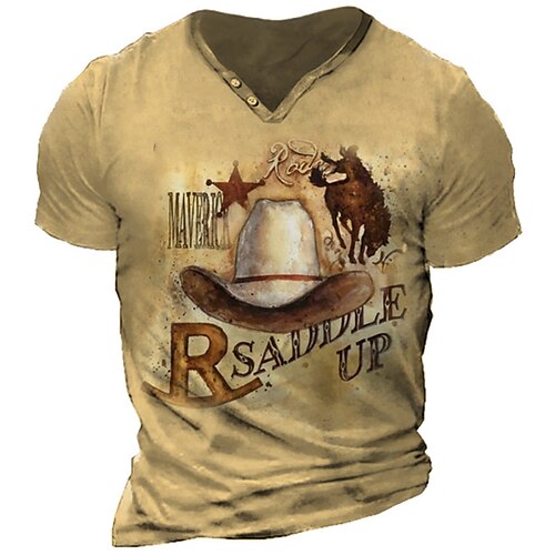 

Men's Unisex T shirt Tee 3D Print Graphic Prints Letter V Neck Hat Street Daily Button-Down Print Tops Casual Fashion Big and Tall Sports Khaki / Summer / Summer