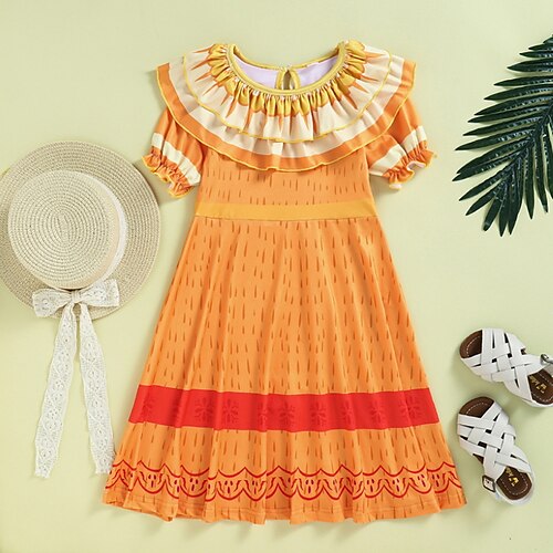 

Kids Little Girls' Dress Graphic Patterned A Line Dress Daily Holiday Ruched Print Yellow Knee-length Short Sleeve Princess Sweet Dresses Spring Summer Regular Fit 1pcs 2-8 Years