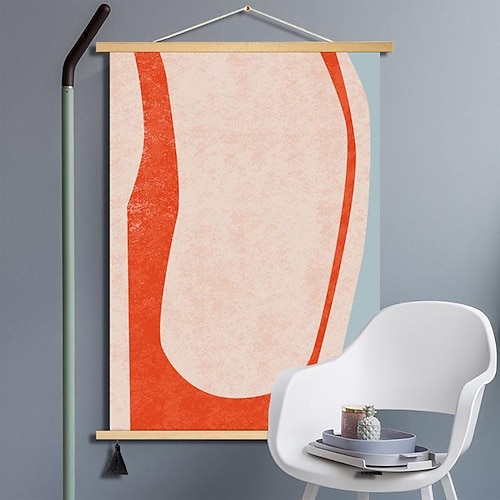 

Orange Lines Posters With Hanger Abstract Prints Home Decoration Wall Art Solid Wood Scroll Hanging Painting for Bedroom Store