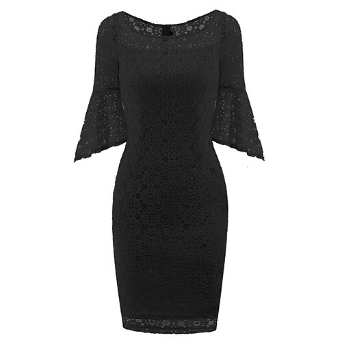 

Women's Bodycon Short Mini Dress Black Half Sleeve Pure Color Lace Spring Summer Party Crew Neck Elegant Modern Mature Flare Cuff Sleeve 2022 S M L XL XXL