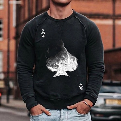 

Men's Sweatshirt Pullover Black Crew Neck Graphic Print Poker Going out Streetwear Designer Casual Winter Fall & Winter Clothing Apparel Hoodies Sweatshirts Long Sleeve