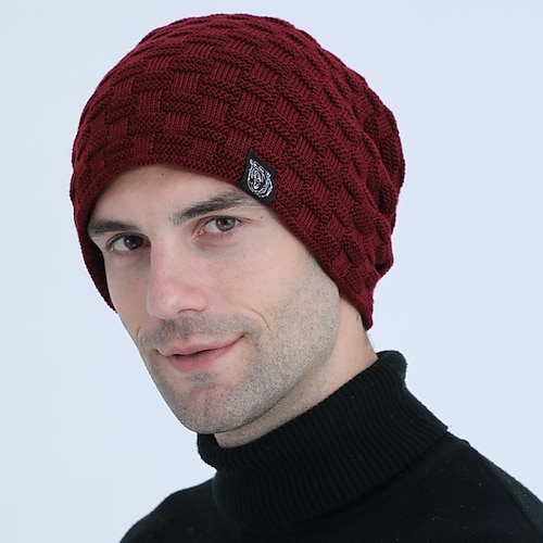 

Men's Slouchy Beanie Hat Outdoor Office Daily Pure Color Knit Casual Nordic Style Warm 1 pcs