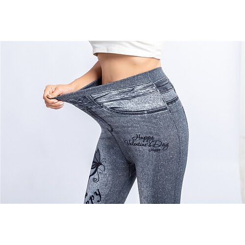 

Women's Skinny Leggings Jeans Bell Bottom Denim Faux Denim Blue Grey Mid Waist Tights Casual / Sporty Athleisure Casual Weekend Print High Elasticity Calf-Length Tummy Control Butterfly S M L XL 2XL