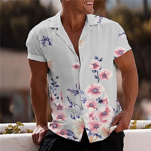 

Men's Shirt 3D Print Floral Turndown Street Casual Button-Down Print Short Sleeve Tops Designer Casual Fashion Breathable Gray / Summer