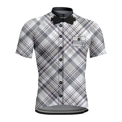

21Grams Men's Cycling Jersey Short Sleeve Bike Top with 3 Rear Pockets Mountain Bike MTB Road Bike Cycling Breathable Quick Dry Moisture Wicking Reflective Strips Grey Plaid Checkered Polyester