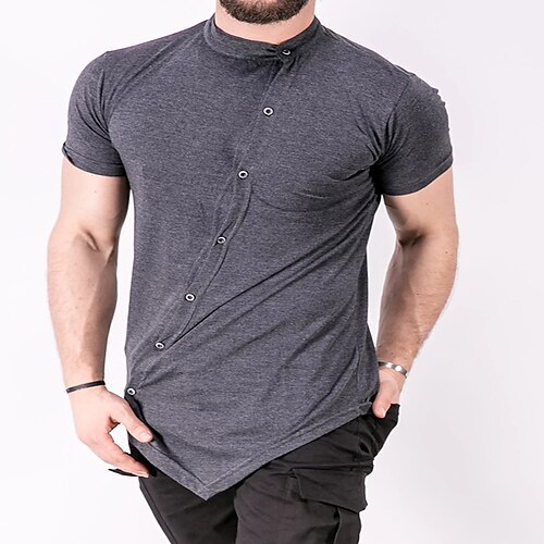 

Men's T shirt Tee Solid Color Crew Neck Street Casual Button-Down Short Sleeve Tops Fashion Breathable Comfortable Big and Tall Dark Gray / Summer / Spring / Summer