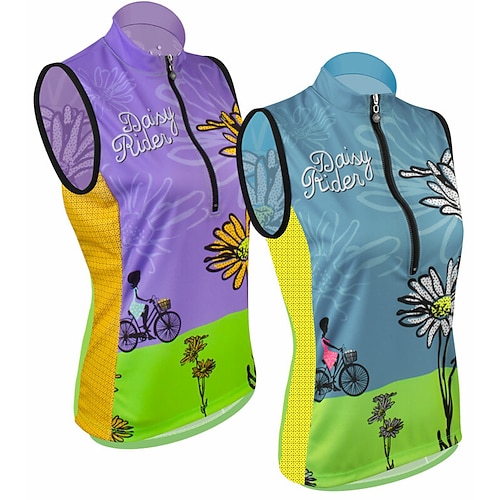 

21Grams Women's Cycling Vest Sleeveless Mountain Bike MTB Road Bike Cycling Purple Blue Floral Botanical Bike Breathable Quick Dry Moisture Wicking Reflective Strips Back Pocket Polyester Spandex