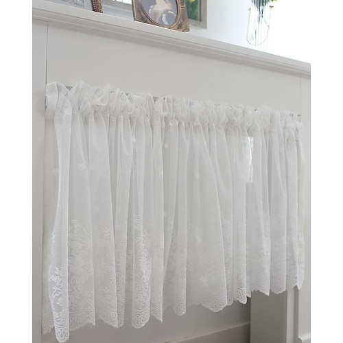 

Kitchen Cabinet Curtain Rod Pocket White sheer Valance Farmhouse Flower Short Cafe Curtain for Bathroom Hotel Cafe Bar Spring Watercolor Flower Floral Print