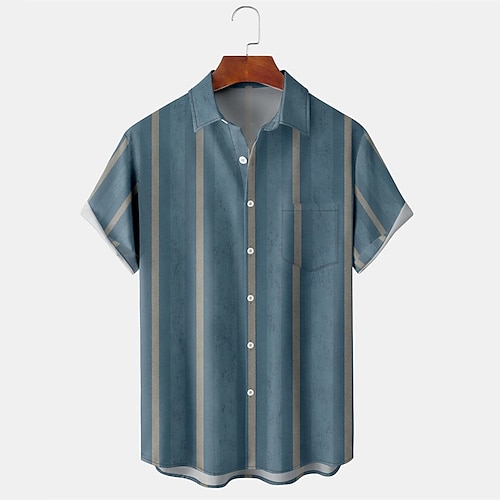 

Homens Camisa Social Camisa Gráfica Listrado Aberto para a Lateral Azul empoeirado Estampado Rua Diário Manga Curta Botão para baixo Imprimir Roupa Moda Designer Casual Respirável / Praia