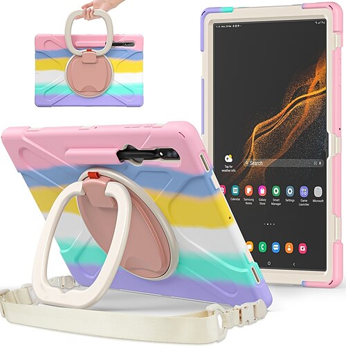 

Tablet Case Cover For Samsung Galaxy Tab S8 Ultra Pencil Holder Armor Defender Rugged Protective with Adjustable Kickstand Armor PC Silicone For Kids