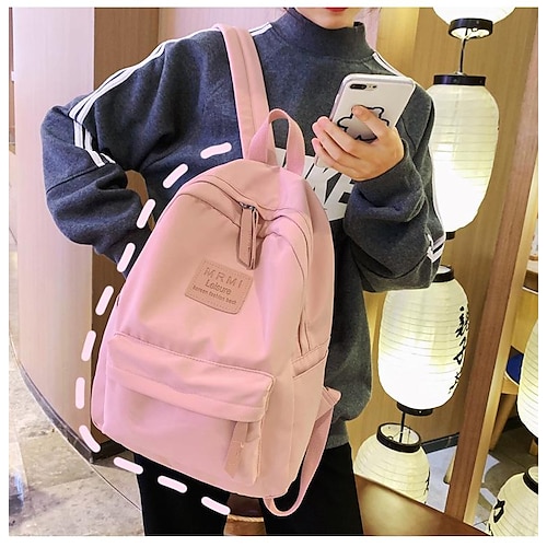 

Kid's Unisex School Bag Bookbag Commuter Backpack Nylon Solid Color Adjustable Large Capacity Zipper School Daily Office & Career Black Pink Wine khaki