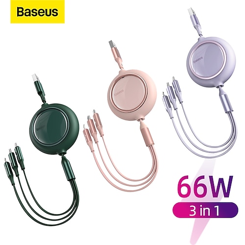 

Baseus Multi Retractable Cable Fast Charging 3.5A 3 in 1 Charger 4ft/1.2m Cord for USB C/Micro USB/iPhone Compatible with All Cell Phones, Tablets, Samsung Galaxy, Note, OnePlus, Motorola
