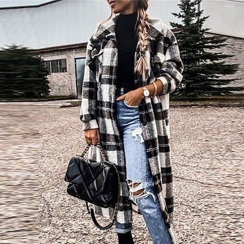 

Damen Wintermantel warm halten Atmungsaktiv Outdoor Strasse Täglich Ausgehen Tasche Einreihiger Verschluss Umlegekragen Casual Streetstyle Shacket Regular Fit Oberbekleidung Langarm Winter Herbst