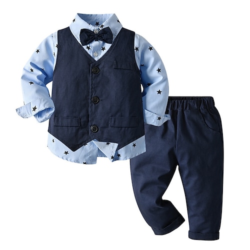 

3 pezzi Bambino Da ragazzo Camicia e pantaloni Canotta e pantaloni Completo Vestito Color Block Manica lunga Cotone Impostare Esterno Giornaliero Stile preppy Primavera Estate 3-10 anni Rosa Blu