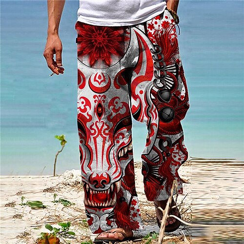

Men's Trousers Beach Pants Pocket Drawstring Elastic Waist Animal Graphic Prints Comfort Breathable Casual Daily Holiday Streetwear Designer Blue Purple