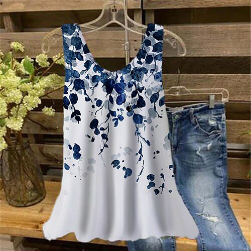 

Women's Plus Size Tops Tank Top Floral Print Sleeveless V Neck Streetwear Daily Holiday Cotton Spandex Jersey Spring Summer White Pink