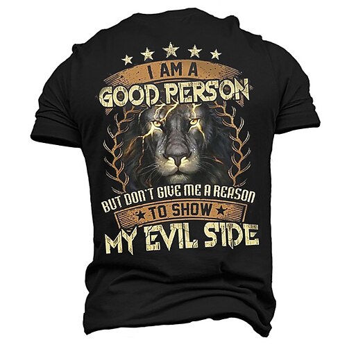 

Men's Unisex T shirt Tee 3D Print Graphic Patterned Lion Crew Neck Street Daily Print Short Sleeve Tops Designer Casual Vintage Big and Tall Black Army Green Navy Blue / Summer